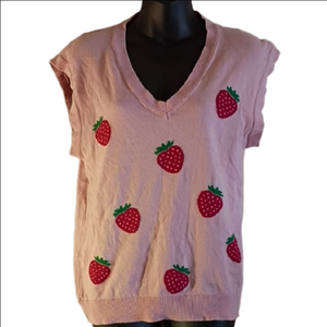 Hot Topic Pink Strawberry Sweater Vest. Size Small. Great For Summer/ Spring.